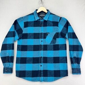 PROPAIN Bicycles Flannel Shirt Mens Small Blue Buffalo Plaid Long Sleeve MTB